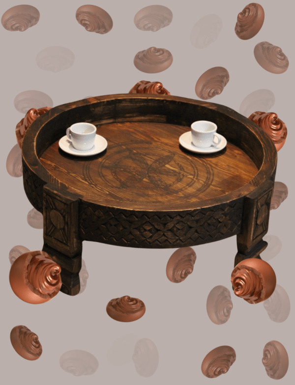 Low Moroccan Carved Mida Table/ Amazigh Style. 7 round moroccan coffee table Low Moroccan Carved Mida Table/ Amazigh Style.