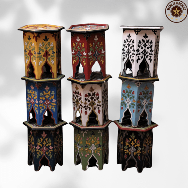 14 Flavor Variants Painted Moroccan Table/ Geometric Lining/ Floral Motif/ Andalusian Style. 1 Moroccan inspired boho side table 14 Flavor Variants Painted Moroccan Table/ Geometric Lining/ Floral Motif/ Andalusian Style.
