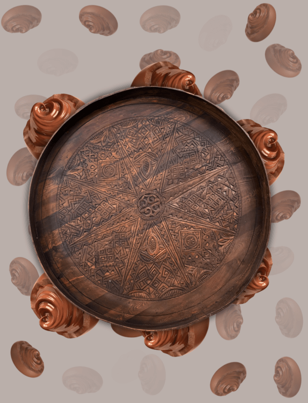 Moroccan Carved Mida Table With Rim and Legs/ Amazigh style. 6 Round Coffee table Moroccan Carved Mida Table With Rim and Legs/ Amazigh style.