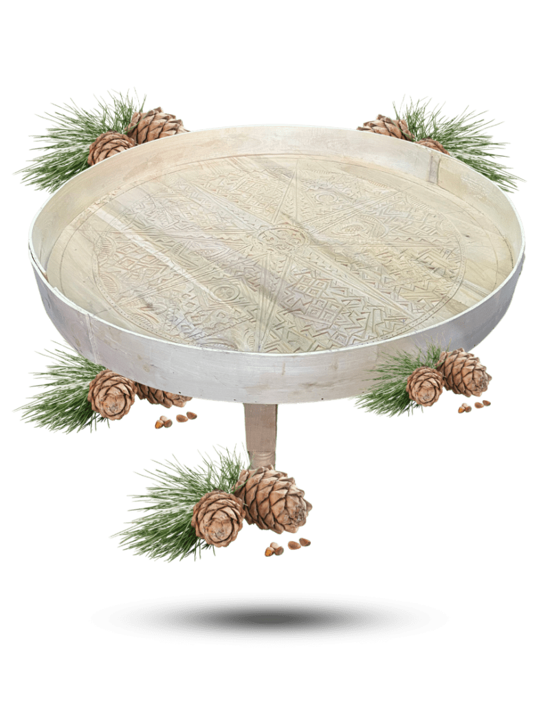Moroccan Carved Mida Table With Rim and Legs/ Amazigh style. 21 Round Coffee table 135