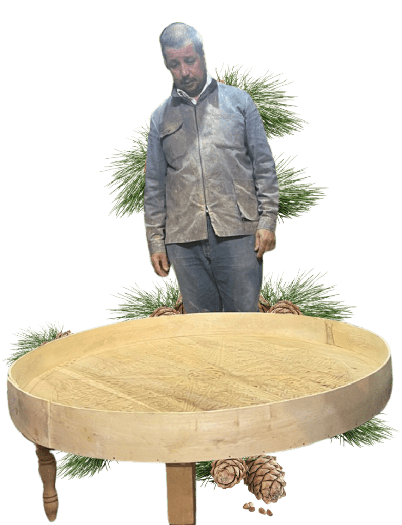 Moroccan Carved Mida Table With Rim and Legs/ Amazigh style. 22 Round Coffee table 138