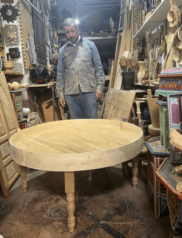 Moroccan Carved Mida Table With Rim and Legs/ Amazigh style. 13 Round Coffee table Moroccan Carved Mida Table With Rim and Legs/ Amazigh style.