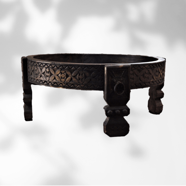 Low Moroccan Carved Mida Table/ Amazigh Style. 1 round moroccan coffee table Low Moroccan Carved Mida Table/ Amazigh Style.