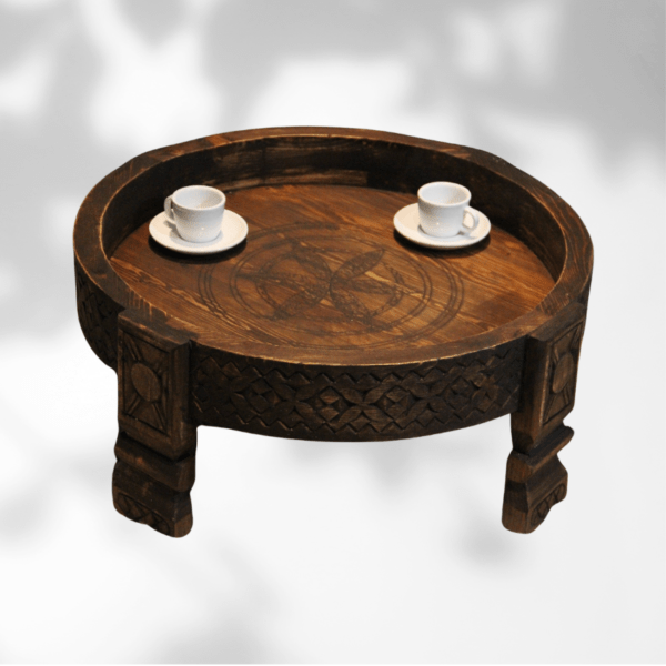 Low Moroccan Carved Mida Table/ Amazigh Style. 3 round moroccan coffee table Low Moroccan Carved Mida Table/ Amazigh Style.