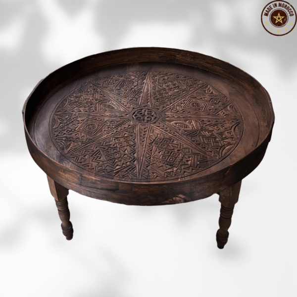 Moroccan Carved Mida Table With Rim and Legs/ Amazigh style. 3 Round Coffee table Moroccan Carved Mida Table With Rim and Legs/ Amazigh style.