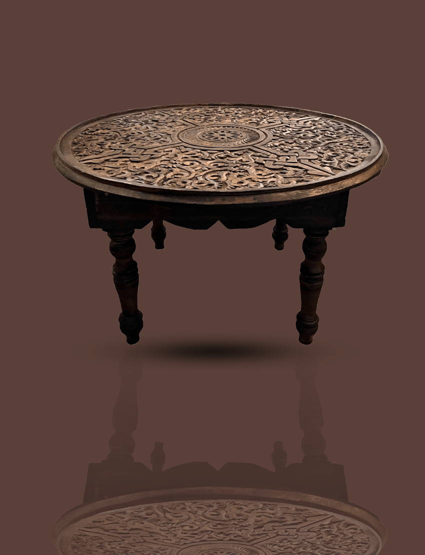Moroccan Carved Table /Floral motif/ Andalusian style. 7 hand carved round coffee table 33