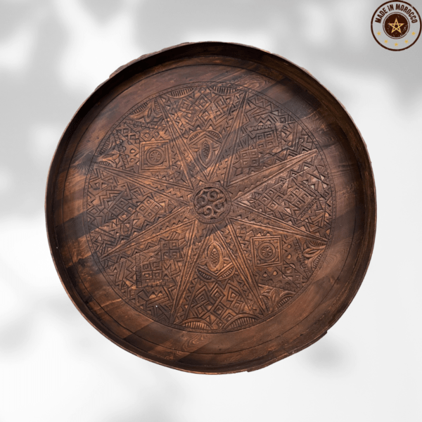 Moroccan Carved Mida Table With Rim and Legs/ Amazigh style. 9 Round Coffee table Moroccan Carved Mida Table With Rim and Legs/ Amazigh style.