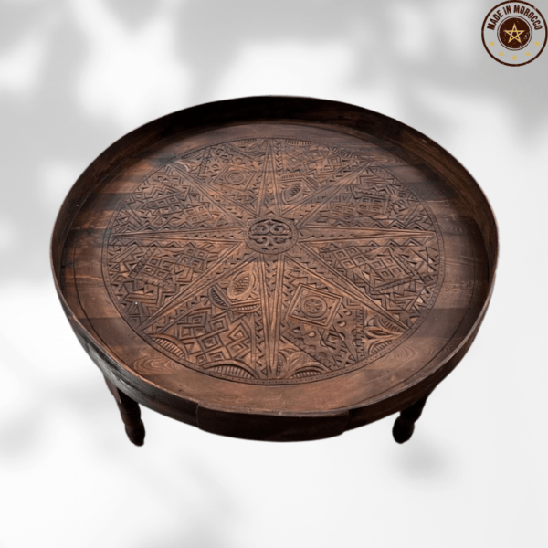 Moroccan Carved Mida Table With Rim and Legs/ Amazigh style. 7 Round Coffee table Moroccan Carved Mida Table With Rim and Legs/ Amazigh style.