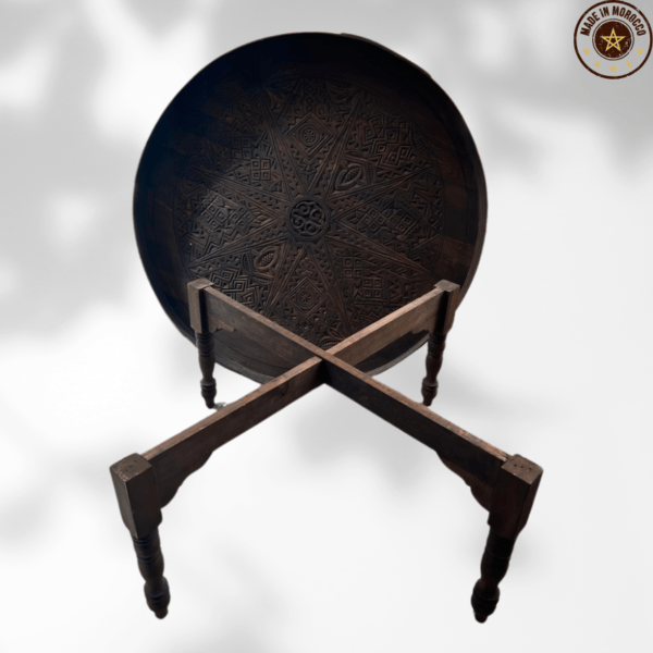 Moroccan Carved Mida Table With Rim and Legs/ Amazigh style. 4 Round Coffee table Moroccan Carved Mida Table With Rim and Legs/ Amazigh style.