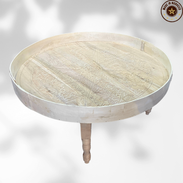 Moroccan Carved Mida Table With Rim and Legs/ Amazigh style. 12 Round Coffee table Moroccan Carved Mida Table With Rim and Legs/ Amazigh style.