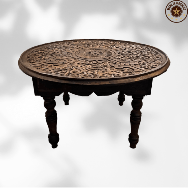 Moroccan Carved Table /Floral motif/ Andalusian style. 1 hand carved round coffee table Moroccan Carved Table /Floral motif/ Andalusian style.