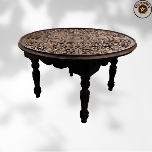 Moroccan Carved Table /Floral motif/ Andalusian style. 4 hand carved round coffee table Moroccan Carved Table /Floral motif/ Andalusian style.