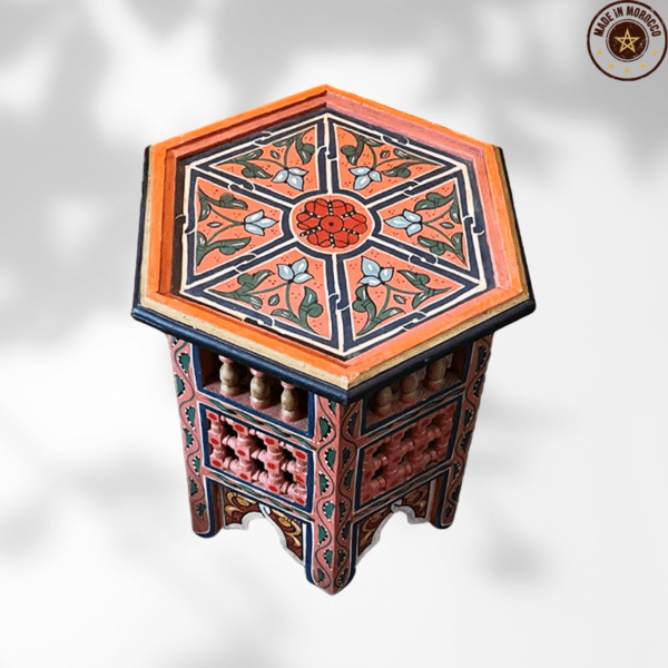 14 Flavor Variants Painted Moroccan Table With Mashrabiya/ Geometric Lining/ Floral Motif/ Andalusian Style. 7 painted moroccan side table 14 Flavor Variants Painted Moroccan Table With Mashrabiya/ Geometric Lining/ Floral Motif/ Andalusian Style.
