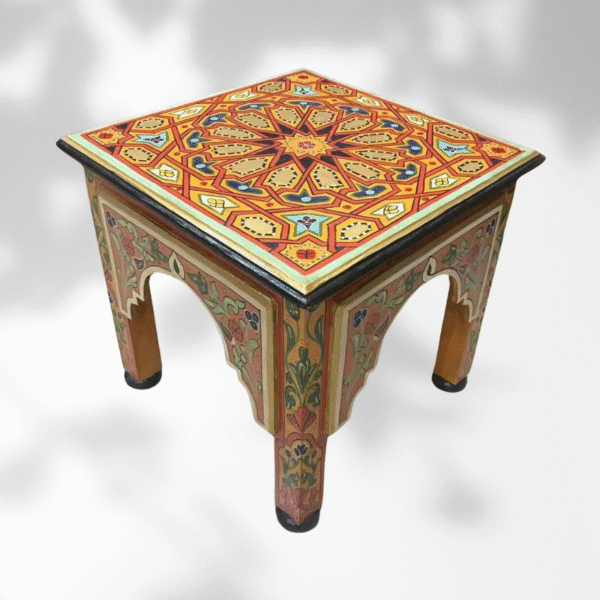 Orange Moroccan Wood Square Coffee Table / Andalusian Style. 6 square coffee table Orange Moroccan Wood Square Coffee Table / Andalusian Style.