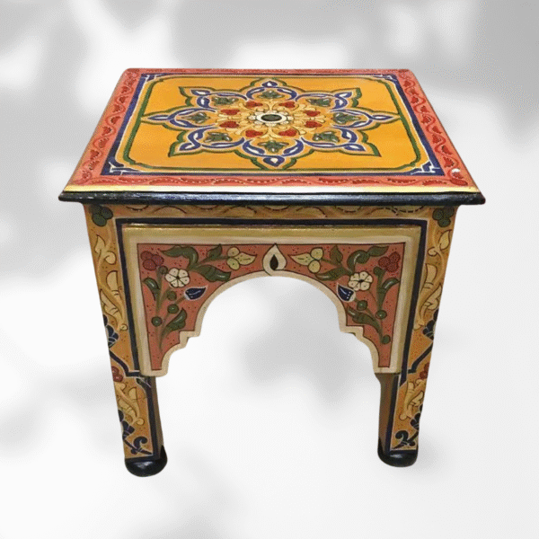 Orange Moroccan Wood Square Coffee Table / Andalusian Style. 8 square coffee table Orange Moroccan Wood Square Coffee Table / Andalusian Style.