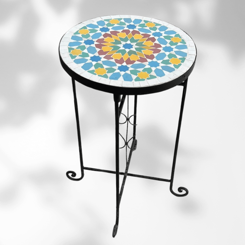 7 Moroccan Coffee Table Styles That Instantly Elevate Any Room 3 Moroccan Coffee Table Styles Moroccan zellige tile coffee table in blue and white mosaic pattern