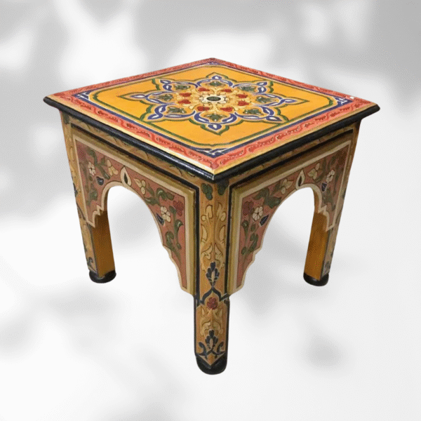 Orange Moroccan Wood Square Coffee Table / Andalusian Style. 12 square coffee table Orange Moroccan Wood Square Coffee Table / Andalusian Style.
