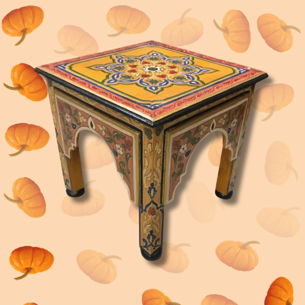 Orange Moroccan Wood Square Coffee Table / Andalusian Style. 9 square coffee table Orange Moroccan Wood Square Coffee Table / Andalusian Style.