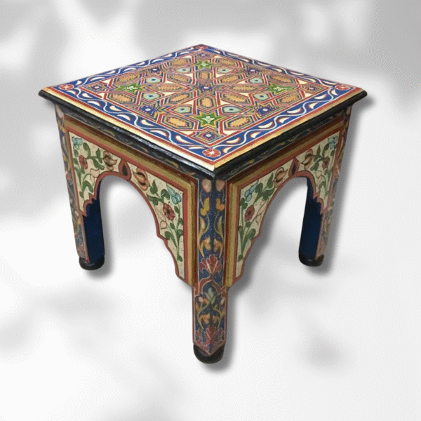 Blue Moroccan Wood Square Coffee Table / Andalusian Style. 1 Wood square coffee table Blue Moroccan Wood Square Coffee Table / Andalusian Style.