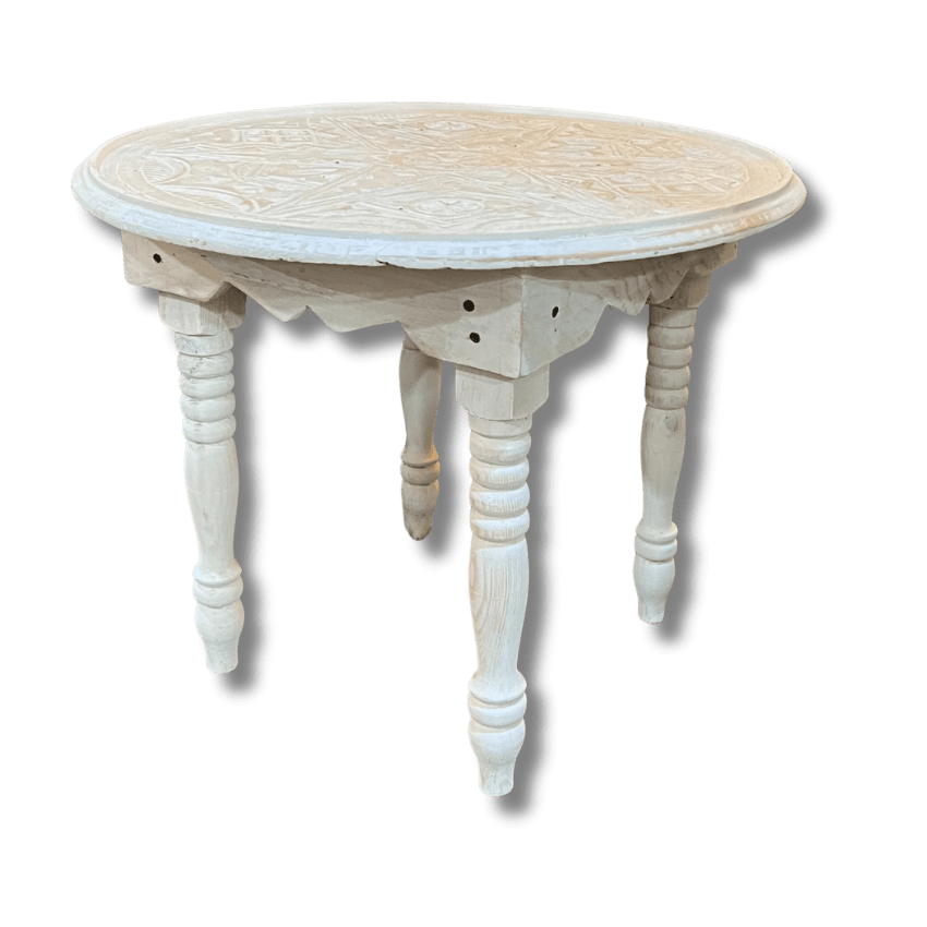 White Round Moroccan Carved Coffee Table/ Mida Table With Legs/ Amazigh Style. 11 white coffee table Moroccan carved round white coffee table