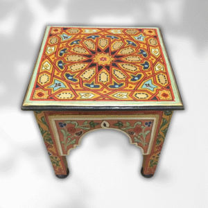 Orange Moroccan Wood Square Coffee Table / Andalusian Style.