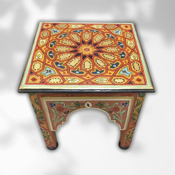 Orange Moroccan Wood Square Coffee Table / Andalusian Style. 1 square coffee table Orange Moroccan Wood Square Coffee Table / Andalusian Style.