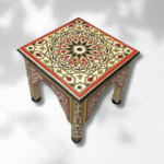Beige Moroccan Wood Square Coffee Table / Andalusian Style.