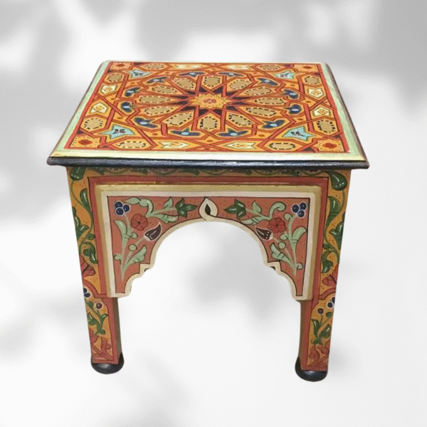 Orange Moroccan Wood Square Coffee Table / Andalusian Style. 4 square coffee table Orange Moroccan Wood Square Coffee Table / Andalusian Style.