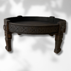 Solid Wood Round Coffee Table / Dark Brown / Amazigh Style.