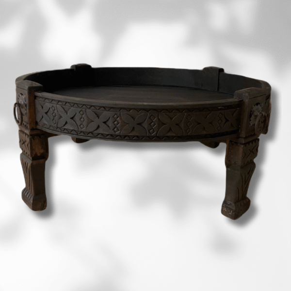 Solid Wood Round Coffee Table / Dark Brown / Amazigh Style. 1 solid wood round coffee table Solid Wood Round Coffee Table / Dark Brown / Amazigh Style.