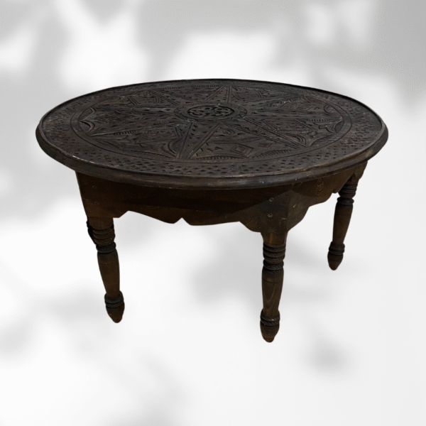 6-legged Moroccan Carved Coffee Table Round/ Dark Brown / Amazigh style. 4 coffee table round 6-legged Moroccan Carved Coffee Table Round/ Dark Brown / Amazigh style.