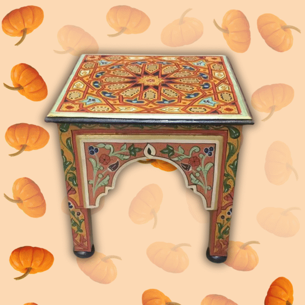 Orange Moroccan Wood Square Coffee Table / Andalusian Style. 2 square coffee table Orange Moroccan Wood Square Coffee Table / Andalusian Style.