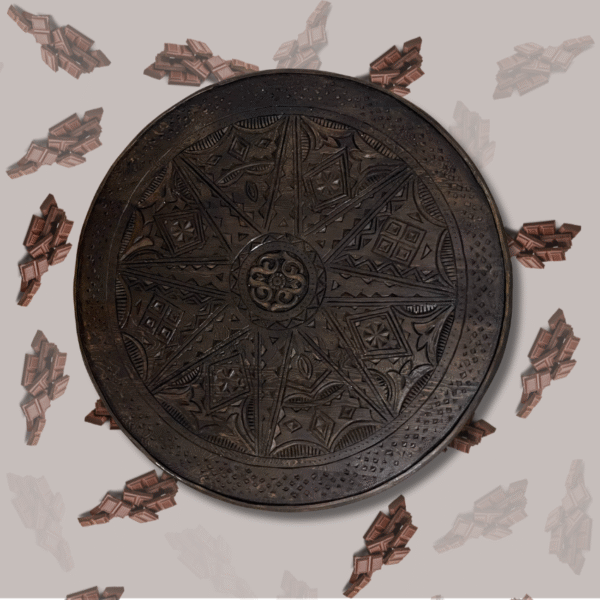 6-legged Moroccan Carved Coffee Table Round/ Dark Brown / Amazigh style. 2 coffee table round 6-legged Moroccan Carved Coffee Table Round/ Dark Brown / Amazigh style.