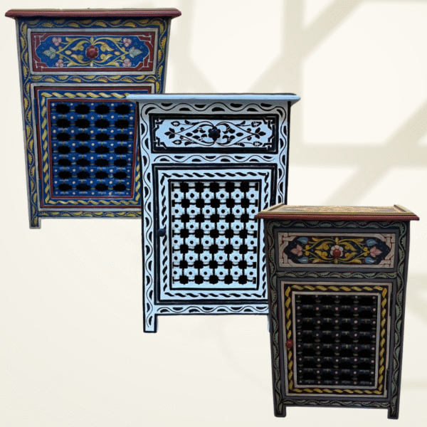 Set of 2 Moroccan Painted Nightstand Table With Mashrabiya / 3 Flavor Variants/ Andalusian Style. 1 bedside table set of 2 Set of 2 Moroccan Painted Nightstand Table With Mashrabiya / 3 Flavor Variants/ Andalusian Style.