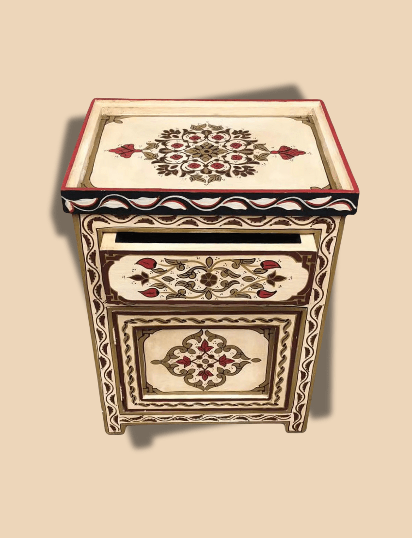 Moroccan Painted Authentic side table handcrafted in Marrakech with floral design – perfect for shoppers looking for side tables near me”