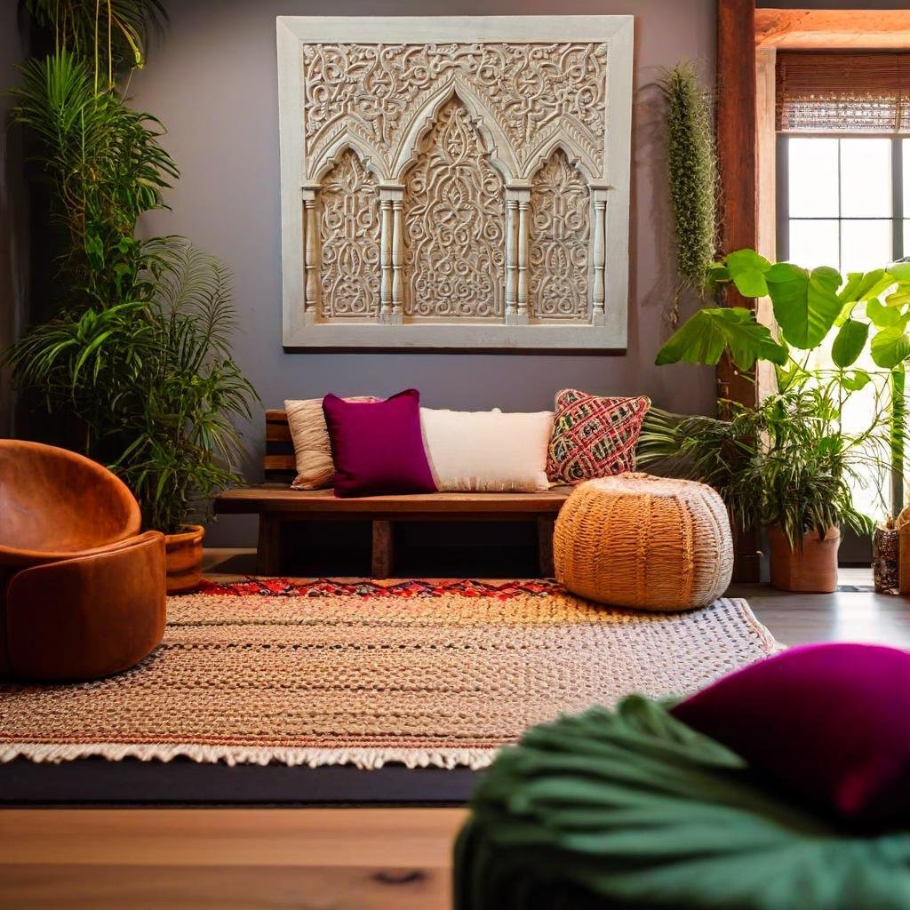 Boho Home Styling: A Soulful Guide to Moroccan-Inspired Interiors 45 Boho home styling Andalusian-style carved Moroccan wall panel featuring arches and pillars used in Boho home interiors.