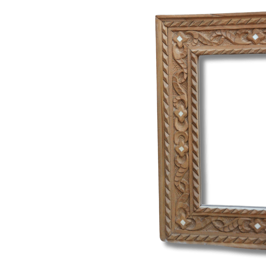 Unique Bone Inlay Mirror / Wood Frame - Natural Cedar 8 bone inlay mirror 62