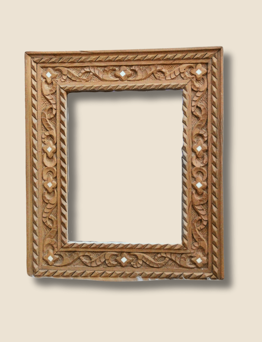Unique Bone Inlay Mirror / Wood Frame - Natural Cedar 5 bone inlay mirror Bone Inlay Mirror handcrafted in Morocco with floral bone and resin detailing