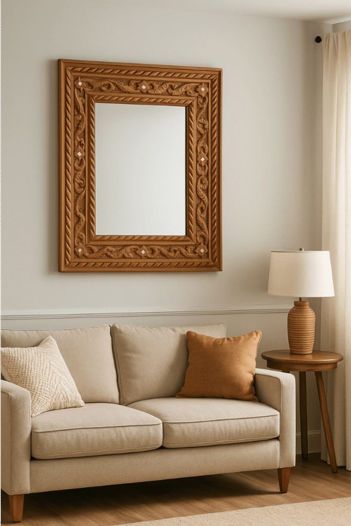 How to Choose the Perfect Wall Mirror for Your Space 22 Wall Mirror A Moroccan wall mirror styled in a cozy living room