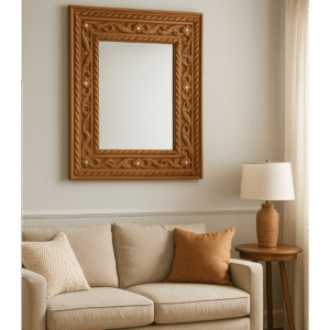 BC&T - Quality Moroccan Furniture Made Affordable 56 Moroccan furniture A Moroccan wall mirror styled in a cozy living room space, enhancing light and decor