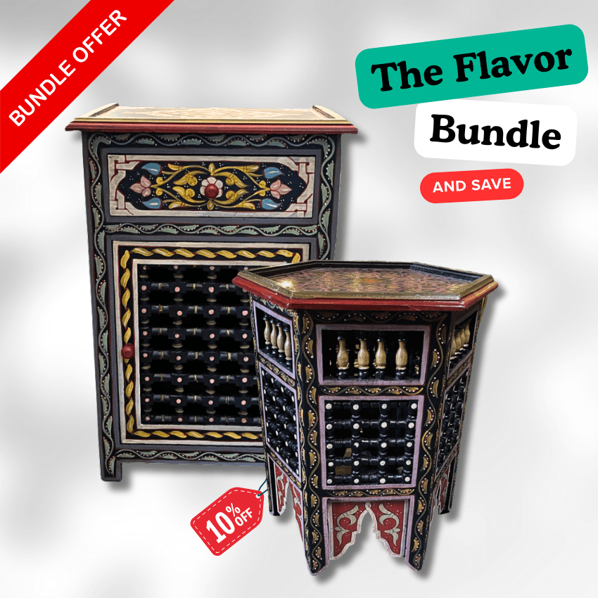 Handmade Moroccan Coffee Table and Side Table Set 9 coffee table and side table set Moroccan coffee table and side table set handmade from solid wood with painted finish