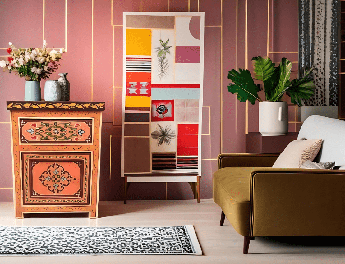 Moroccan Painted Handcrafted Moroccan painted timber furniture featuring bold patterns, vibrant colors, and ornate woodwork – perfect for eclectic interior styles.