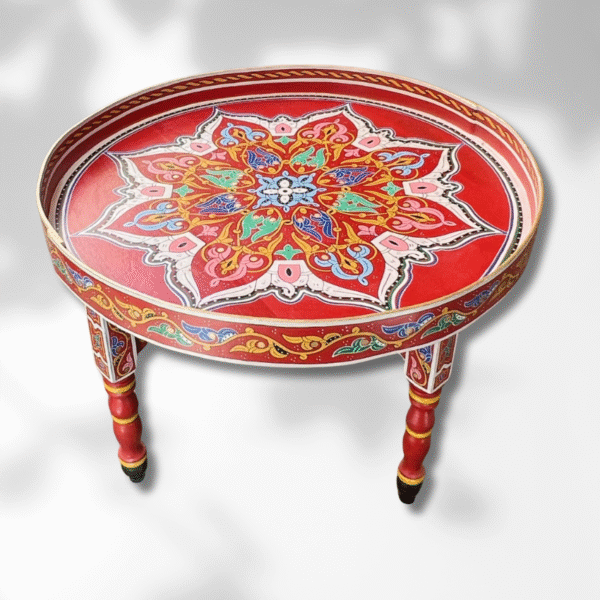 Mandala Table/ Moroccan Painted Mida Table With Rim and Legs/ Andalusian style.