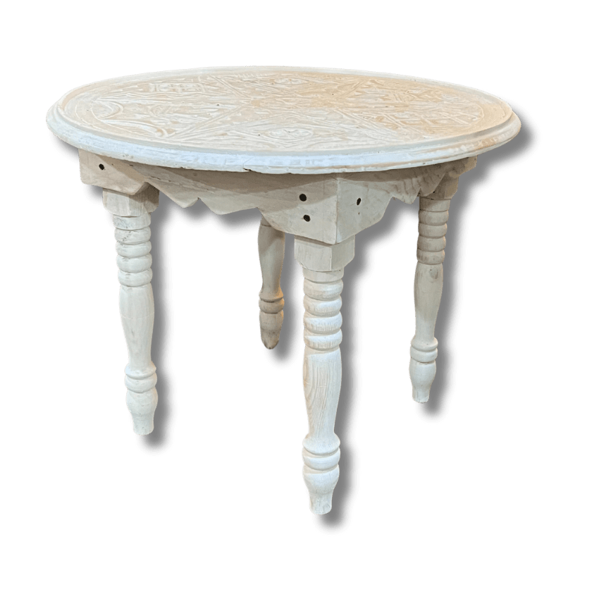 White Round Moroccan Carved Coffee Table/ Mida Table With Legs/ Amazigh Style. 11 white coffee table Moroccan carved round white coffee table