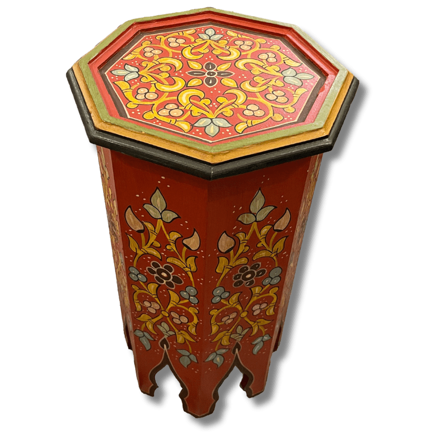 Painted Moroccan Octagon End Table Red Colored End Tables