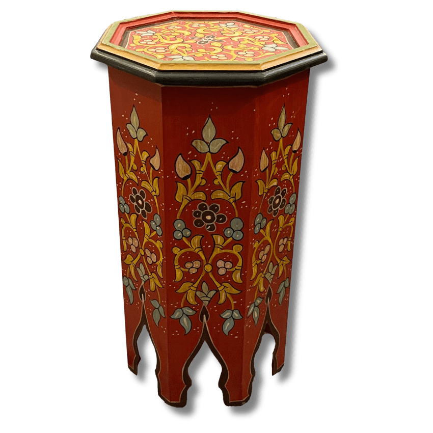 Painted Moroccan Octagon End Table Red Colored End Tables